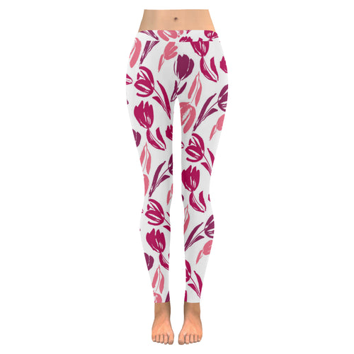 pink sketch tulip pattern Women's Legging Fulfilled In US