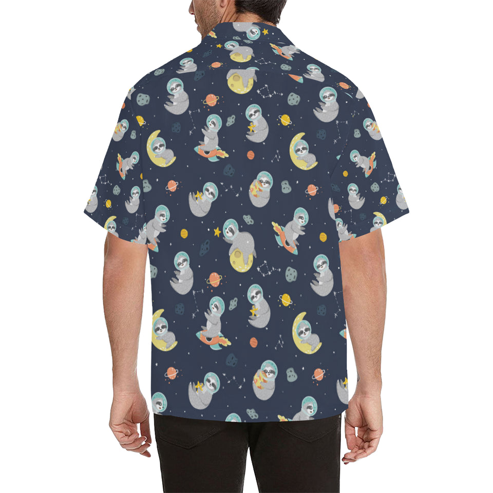 Cute sloth astronaut star planet rocket pattern Men's All Over Print Hawaiian Shirt