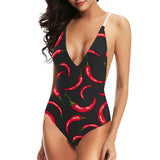 Chili peppers pattern black background Women's One-Piece Swimsuit