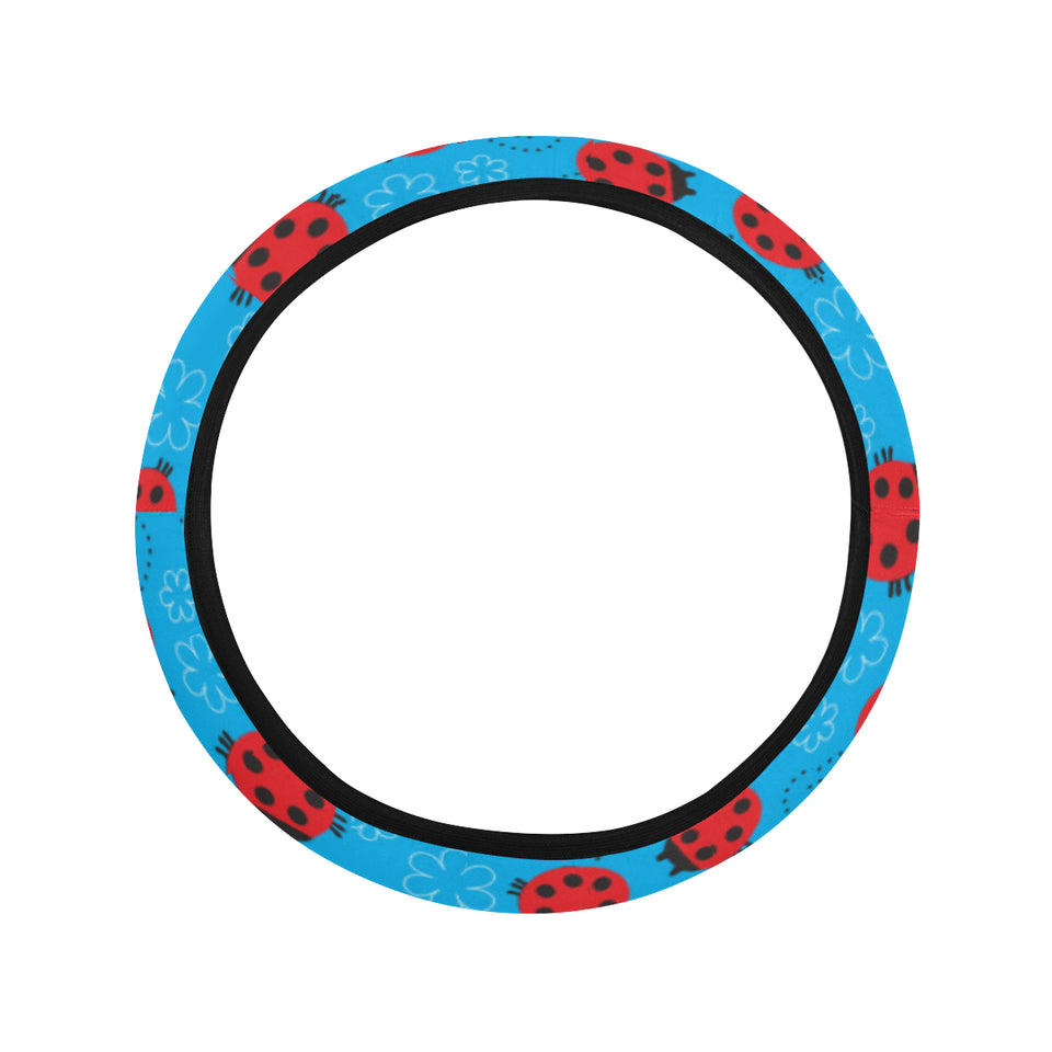 Ladybug Pattern Print Design 02 Car Steering Wheel Cover
