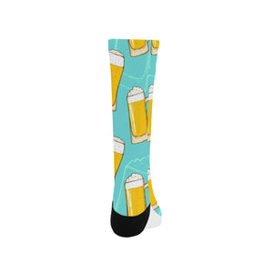 Beer pattern green background Crew Socks