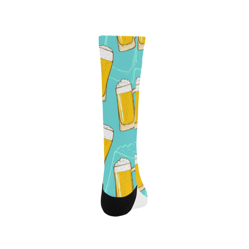 Beer pattern green background Crew Socks