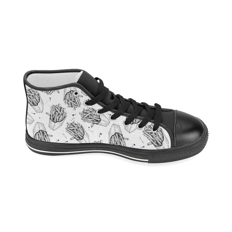 Hand drawn french fries pattern Women's High Top Canvas Shoes Black