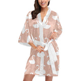 Swan flower light pink background Women's Short Kimono Robe
