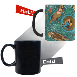 cute brown sea otters ornamental seaweed corals gr Morphing Mug Heat Changing Mug