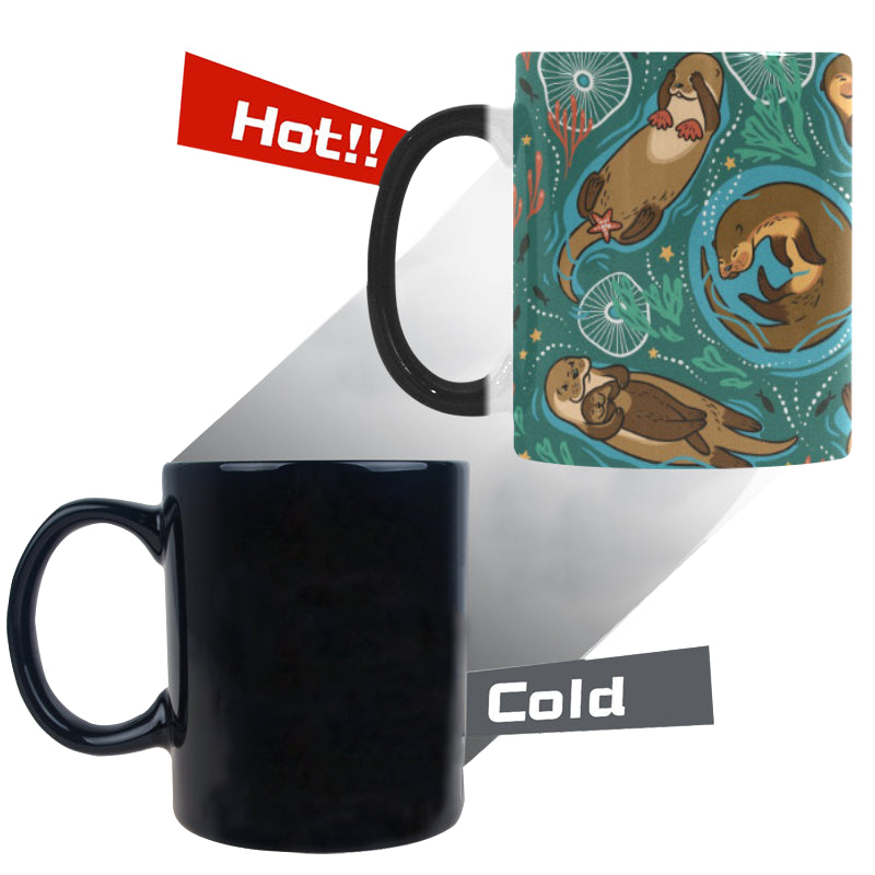 cute brown sea otters ornamental seaweed corals gr Morphing Mug Heat Changing Mug