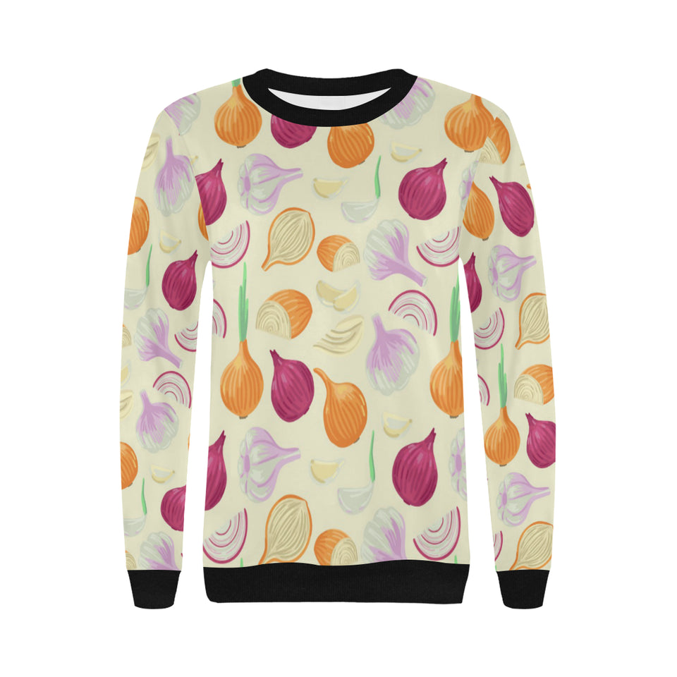 Onion garlic white red pattern Women's Crew Neck Sweatshirt