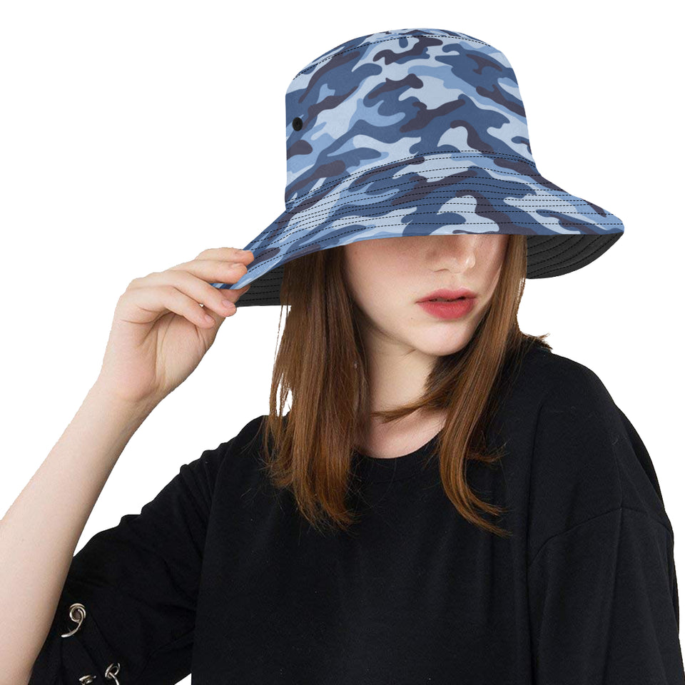 Blue camouflage pattern Unisex Bucket Hat