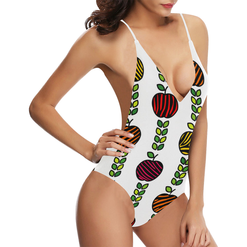 colorful apples leave zebra stripe Women's One-Piece Swimsuit