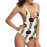 colorful apples leave zebra stripe Women's One-Piece Swimsuit