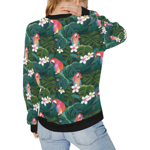 Parrot Palm tree leaves flower hibiscus pattern Women's Crew Neck Sweatshirt