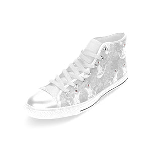 white swan gray background Women's High Top Canvas Shoes White