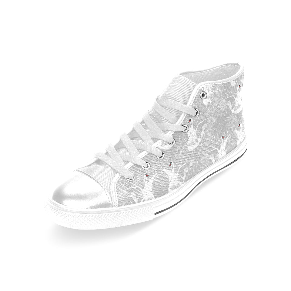 white swan gray background Women's High Top Canvas Shoes White