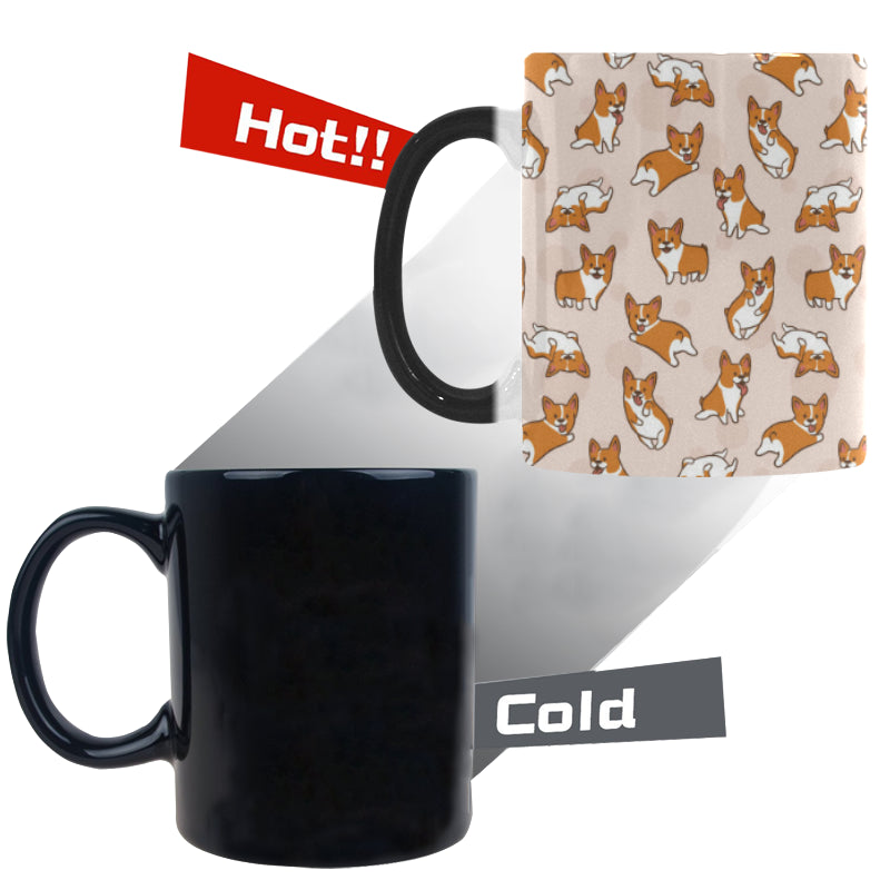 Cute Corgis Pattern pink background Morphing Mug Heat Changing Mug