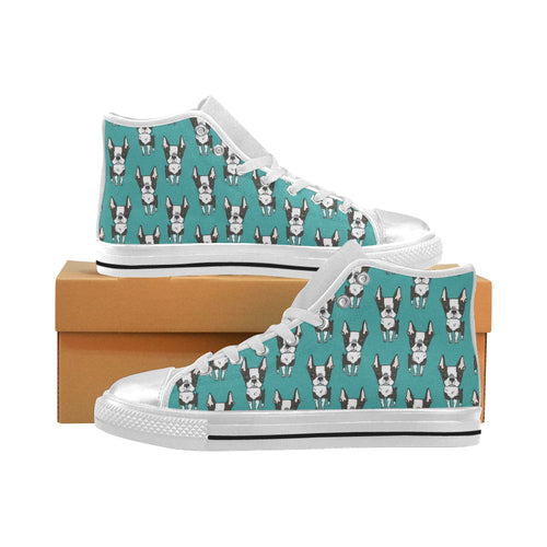Hand drawn boston terrier dog pattern Women's High Top Canvas Shoes White