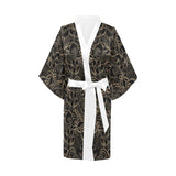 luxurious gold lotus waterlily black background Women's Short Kimono Robe