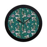 Koi Fish Carp Fish lotus pattern Elegant Black Wall Clock