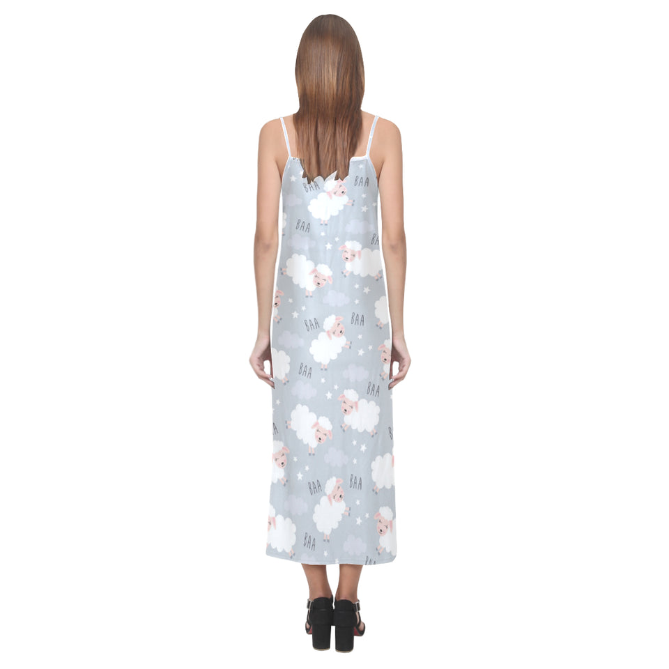 Sweet dreams sheep pattern V-Neck Open Fork Long Dress