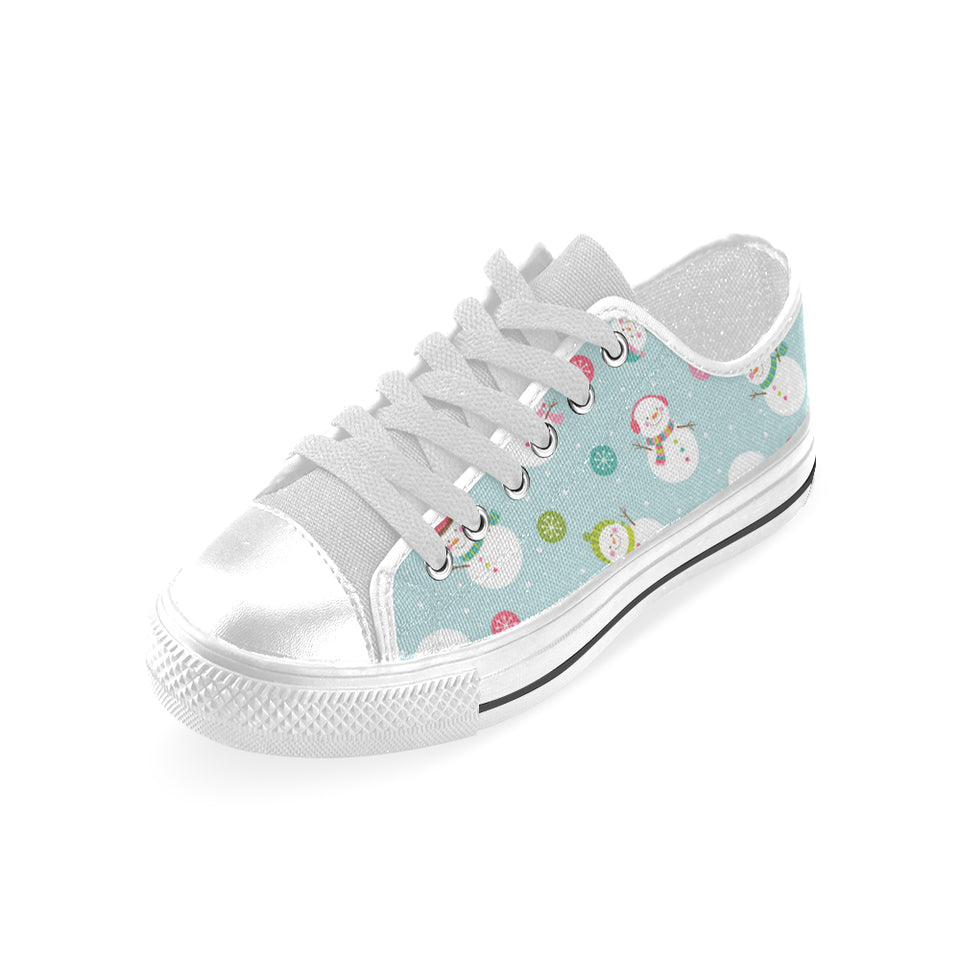 Cute snowman snowflake pattern Men's Low Top Shoes White