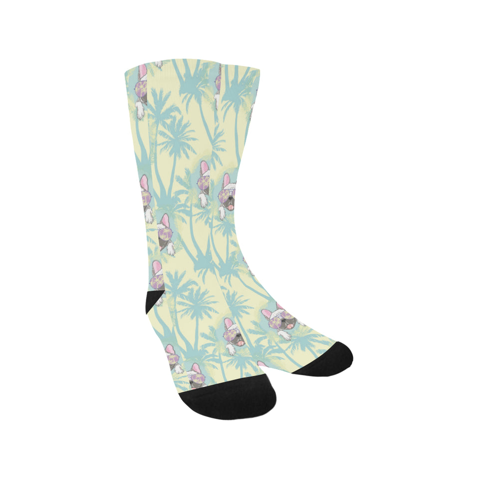 French bulldog hawaii blackground Crew Socks