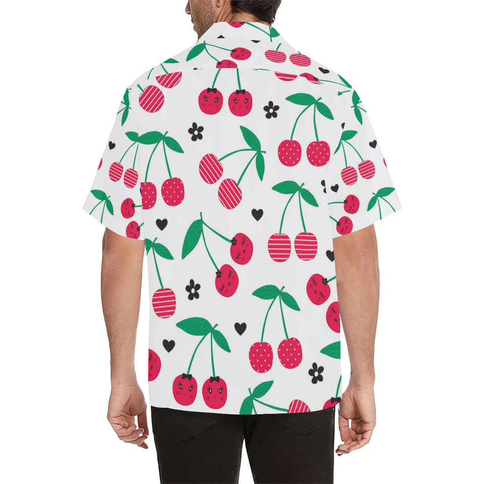 cherry pattern white background Men's All Over Print Hawaiian Shirt