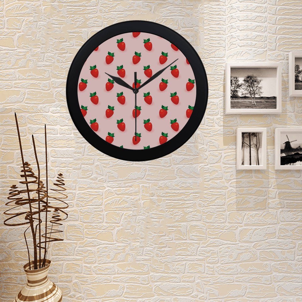 Strawberry beautiful pattern Elegant Black Wall Clock