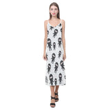 Ninja pattern plaid background V-Neck Open Fork Long Dress