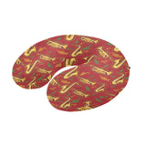 Saxophone cornet pattern red background U-Shaped Travel Neck Pillow