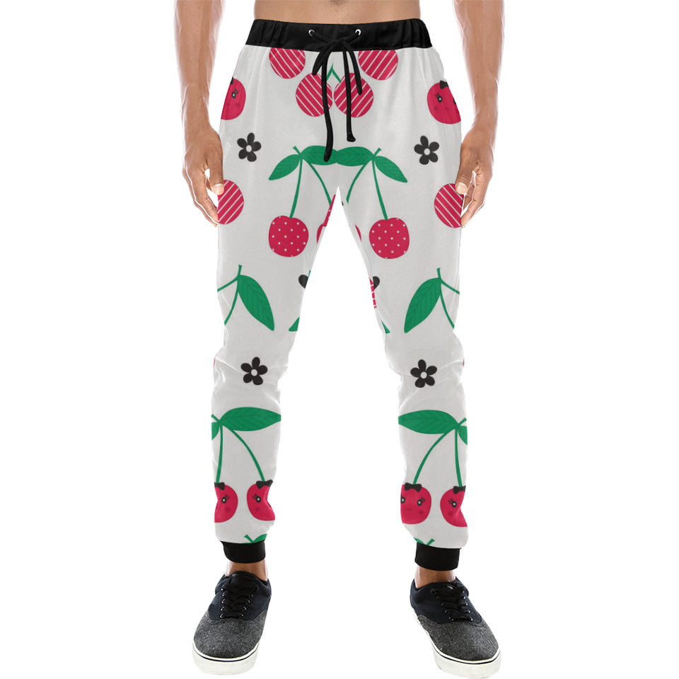 cherry pattern white background Unisex Casual Sweatpants