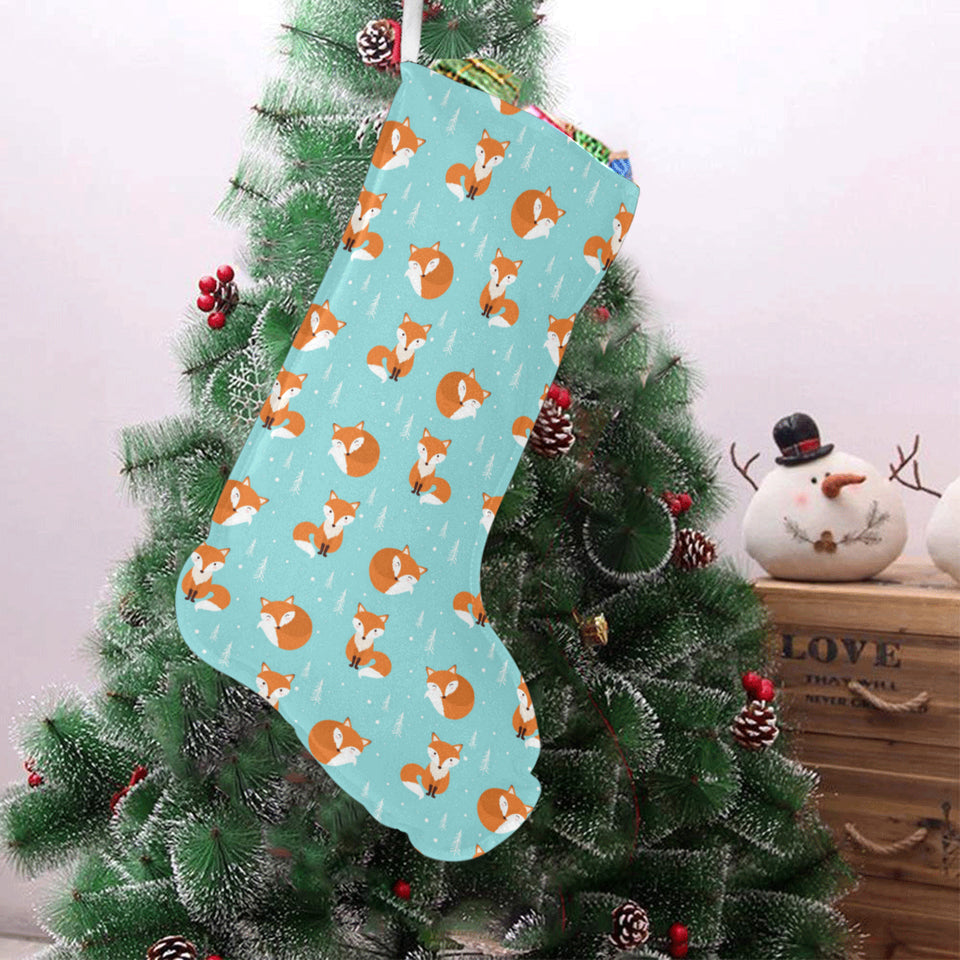 Fox pattern blue b ackground Christmas Stocking