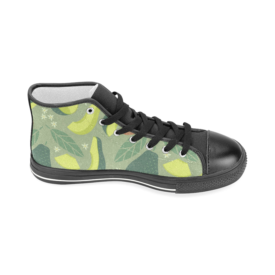 Avocado pattern Men's High Top Canvas Shoes Black