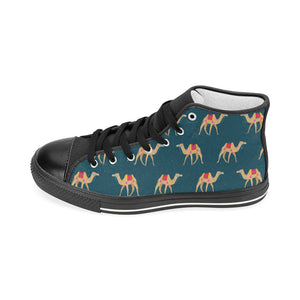 Camel pattern blue blackground Women's High Top Canvas Shoes Black