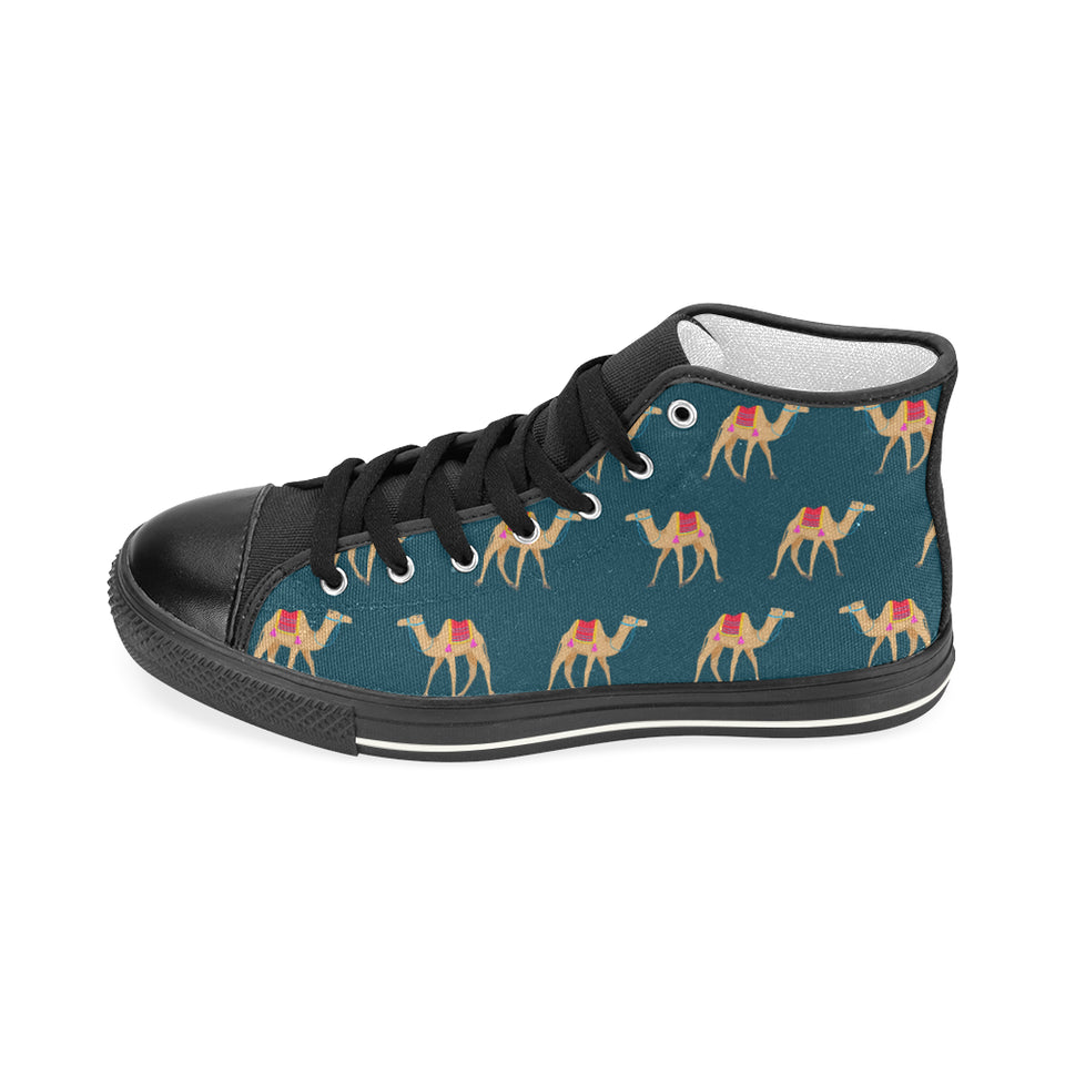 Camel pattern blue blackground Women's High Top Canvas Shoes Black