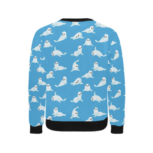 Cute sea lion seal pattern background Men's Crew Neck Sweatshirt