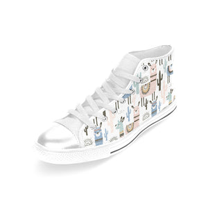 lama Alpaca cactus hand drawn pattern Women's High Top Canvas Shoes White