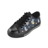 Cute sloth astronaut star planet rocket pattern Men's Low Top Canvas Shoes Black