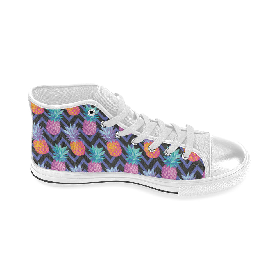 Pineapples pattern zigzag background Women's High Top Canvas Shoes White