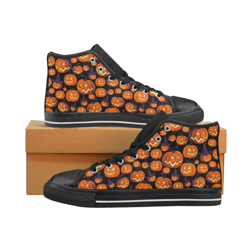 Halloween Pumpkin pattern Women's High Top Canvas Shoes Black
