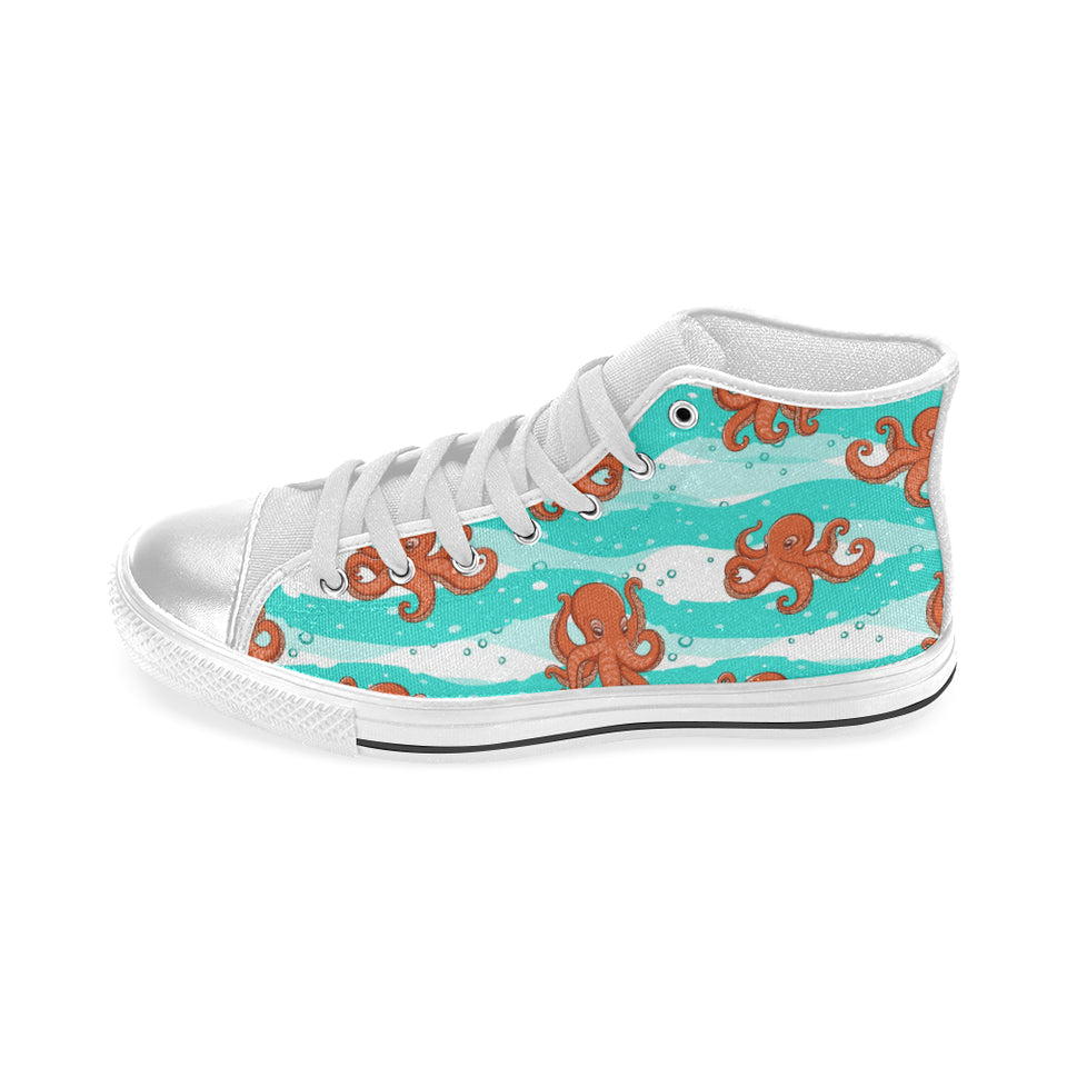 Octopuses sea wave background Women's High Top Canvas Shoes White