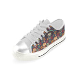 Sugar skulls flower maxican pattern Women's Low Top Canvas Shoes White