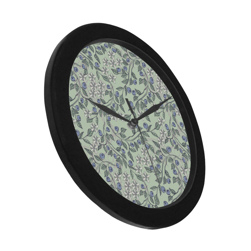 hand drawn blueberry pattern Elegant Black Wall Clock