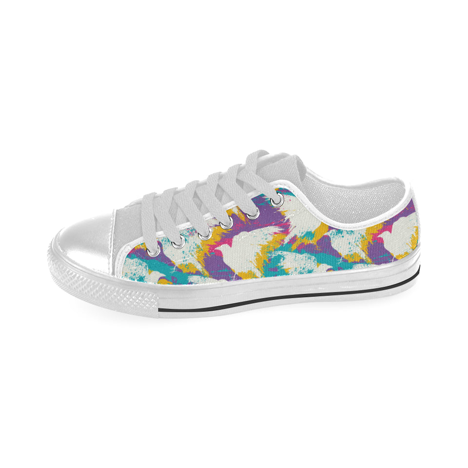 Colorful crow illustration pattern Men's Low Top Canvas Shoes White