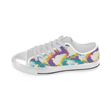 Colorful crow illustration pattern Men's Low Top Canvas Shoes White