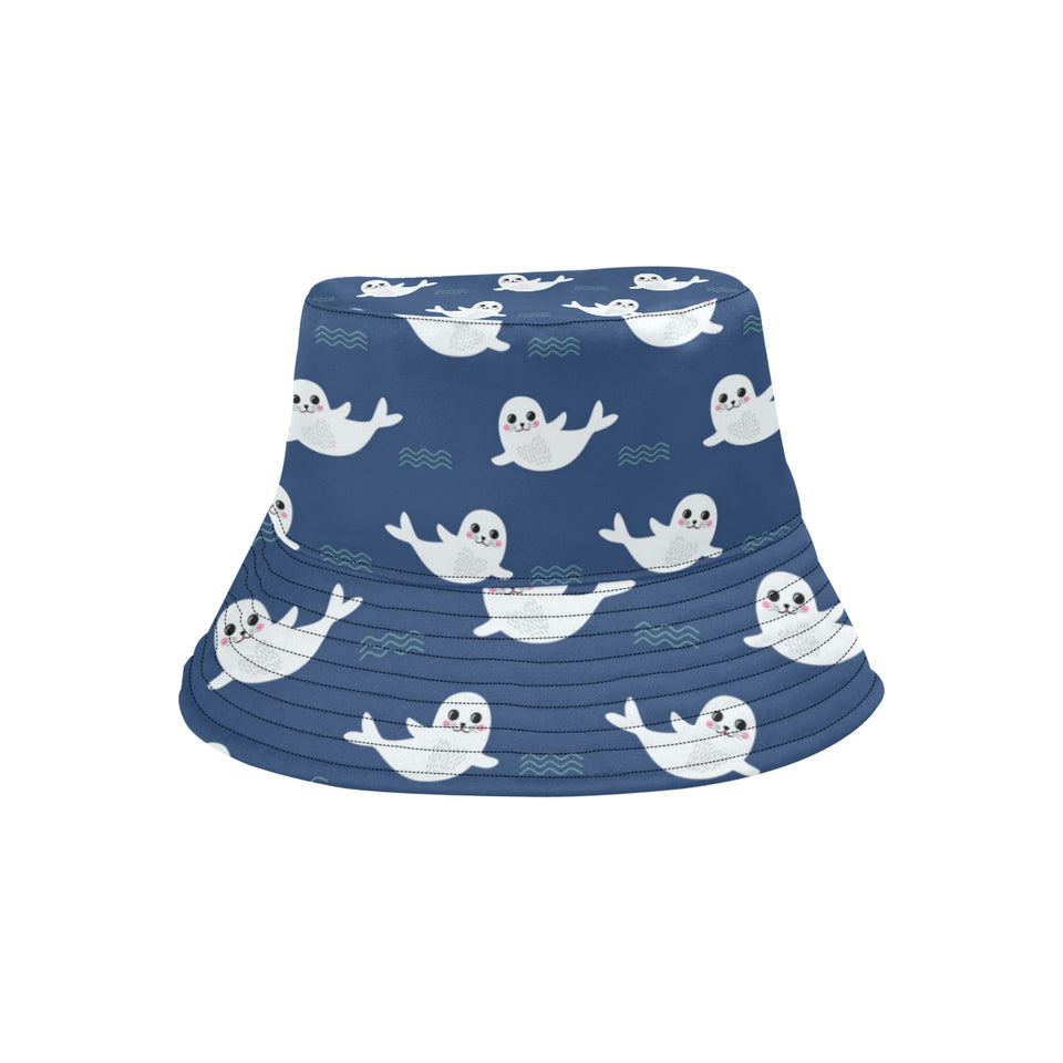 Cute white baby sea lion seal pattern Unisex Bucket Hat