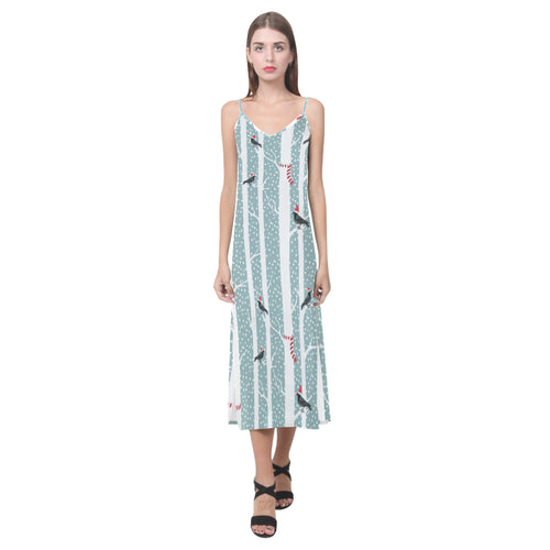 Crows christmas hat scarf V-Neck Open Fork Long Dress