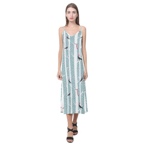 Crows christmas hat scarf V-Neck Open Fork Long Dress