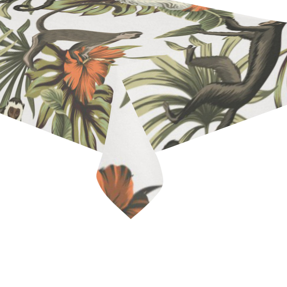 Monkey red hibiscus flower palm leaves floral patt Tablecloth