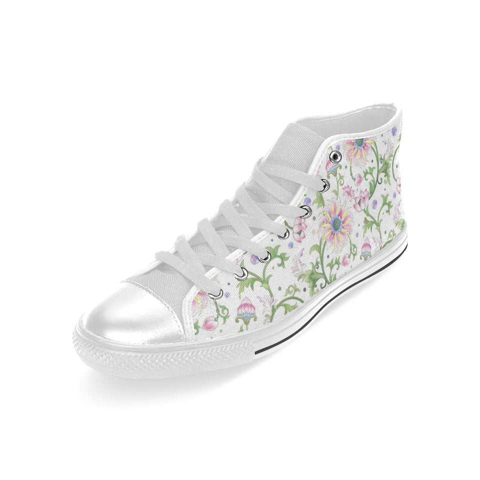 Beautiful pink lotus waterlily leaves pattern Men's High Top Canvas Shoes White