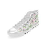 Beautiful pink lotus waterlily leaves pattern Men's High Top Canvas Shoes White