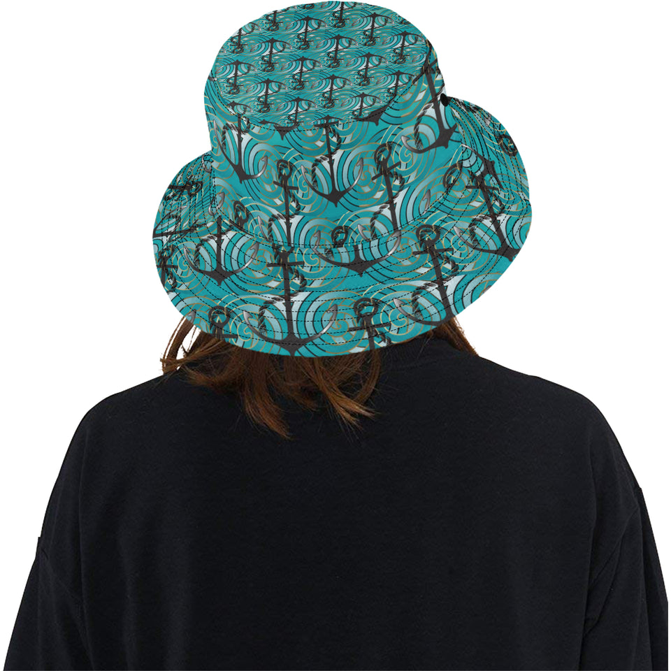 Anchor nautical green background Unisex Bucket Hat